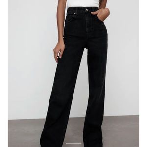 Zara High Waisted Wide Leg Black Jeans Size 0